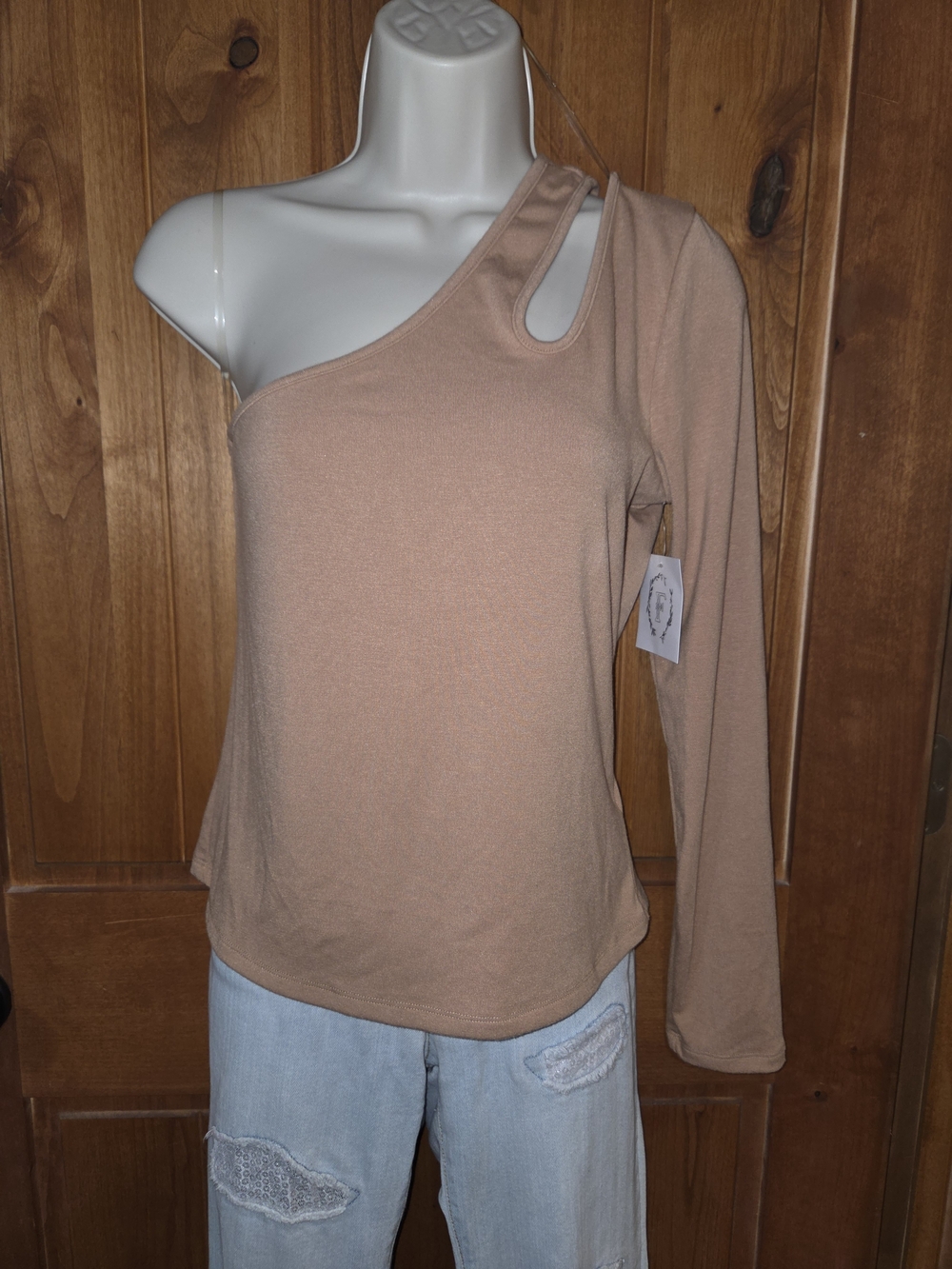 FRAY Asymmetric One-Shoulder Tank‎ Top in Camel
